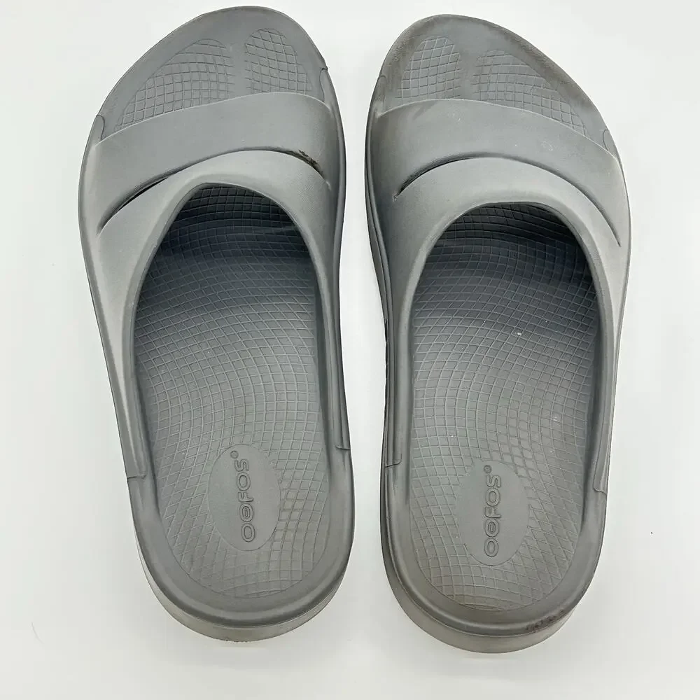 OOFOS OOahh Slide Sandal Gray Recovery Comfort Shoes Men 10 Women's 12